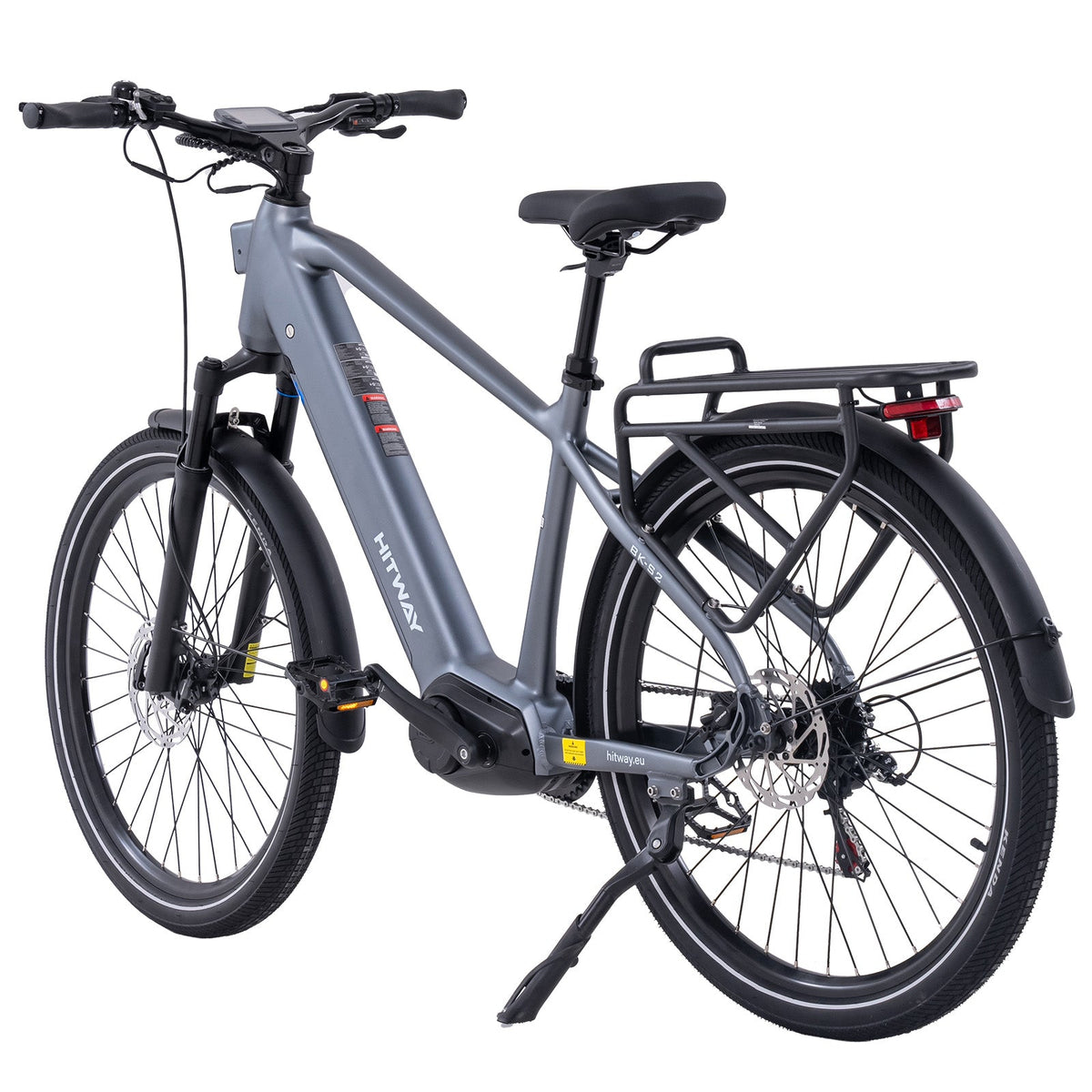 HITWAY BK-S2 Trekking Electric Bike in Grey — rear rack and integrated light