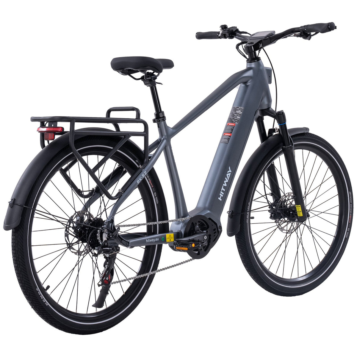 HITWAY BK-S2 Trekking Electric Bike in Grey — adjustable air fork and front mudguard