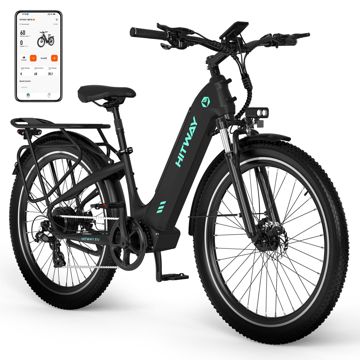 HITWAY BK16 City Electric Bike in Black — saddle and seatpost detail