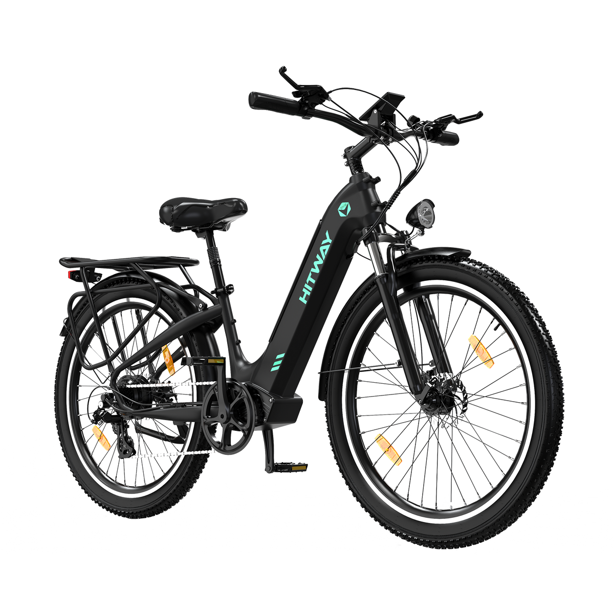 HITWAY BK16 City Electric Bike in Black — brake and wheel detail