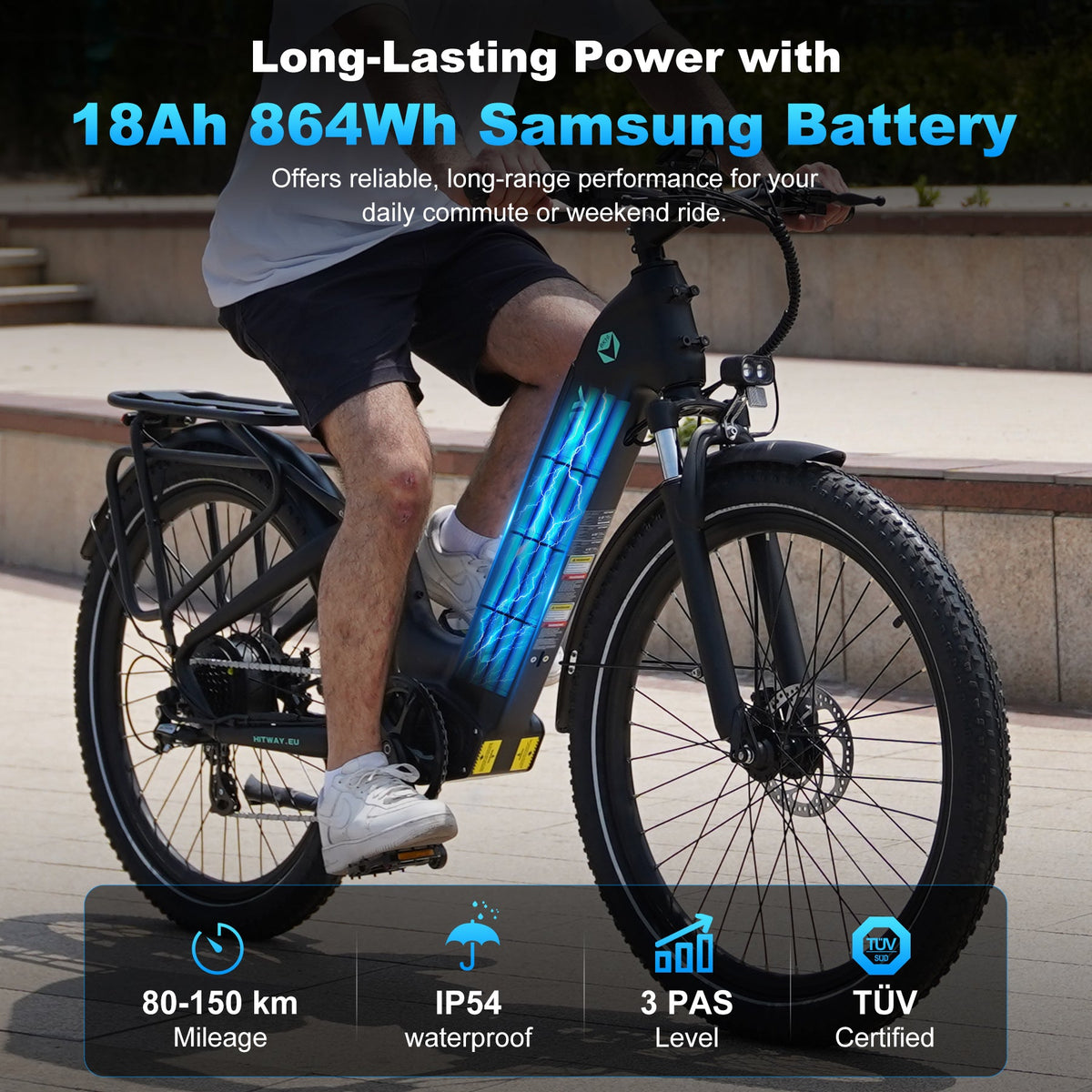 HITWAY BK16 City Electric Bike in Black — front light and suspension fork