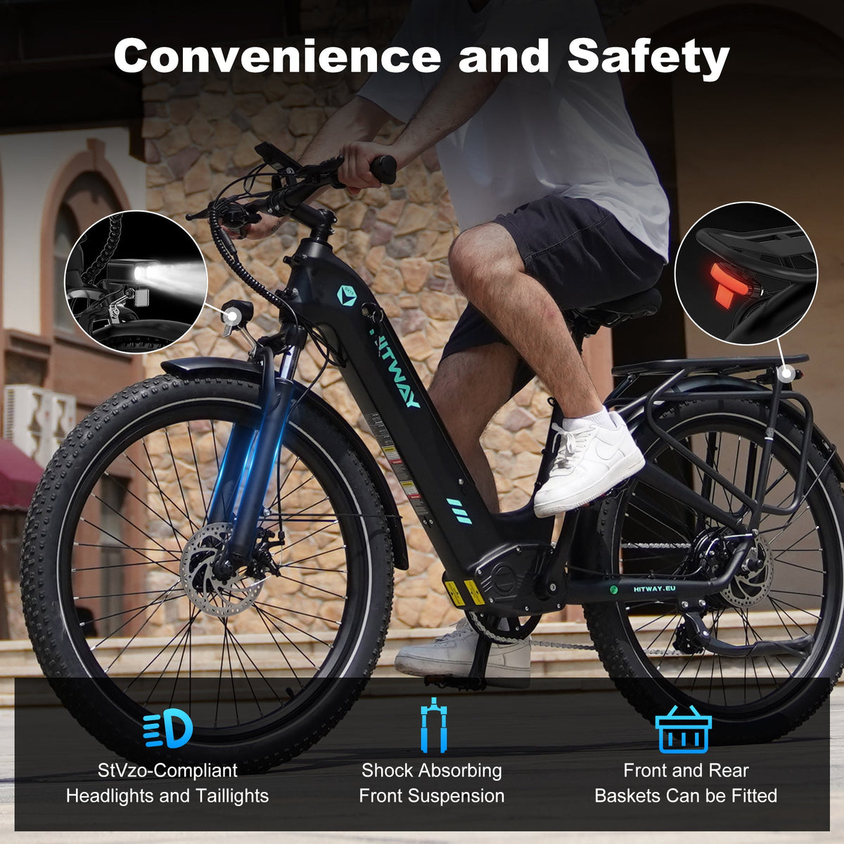 HITWAY BK16 City Electric Bike in Black — smart app display and handlebar controls