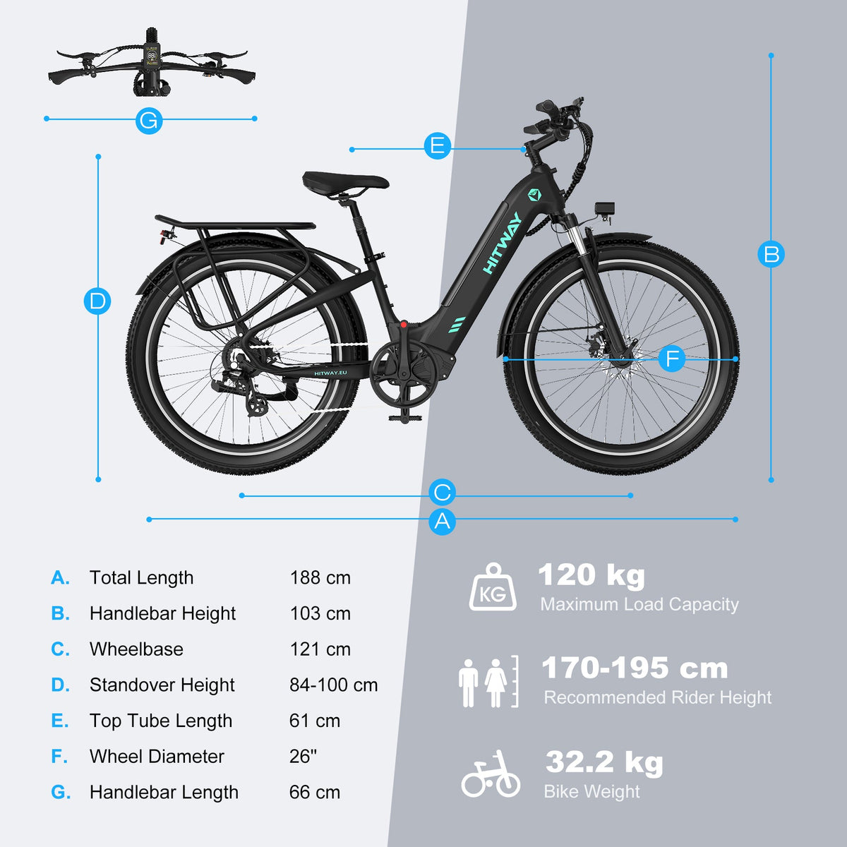 HITWAY BK16 City Electric Bike in Black — removable 48V 18Ah Samsung battery