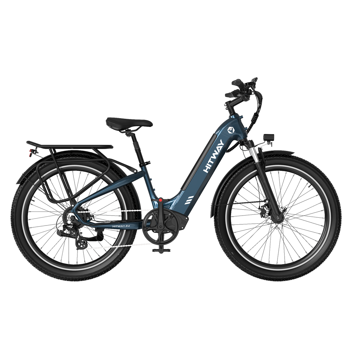 HITWAY BK16 City Electric Bike in Slate Blue — rear three-quarter view