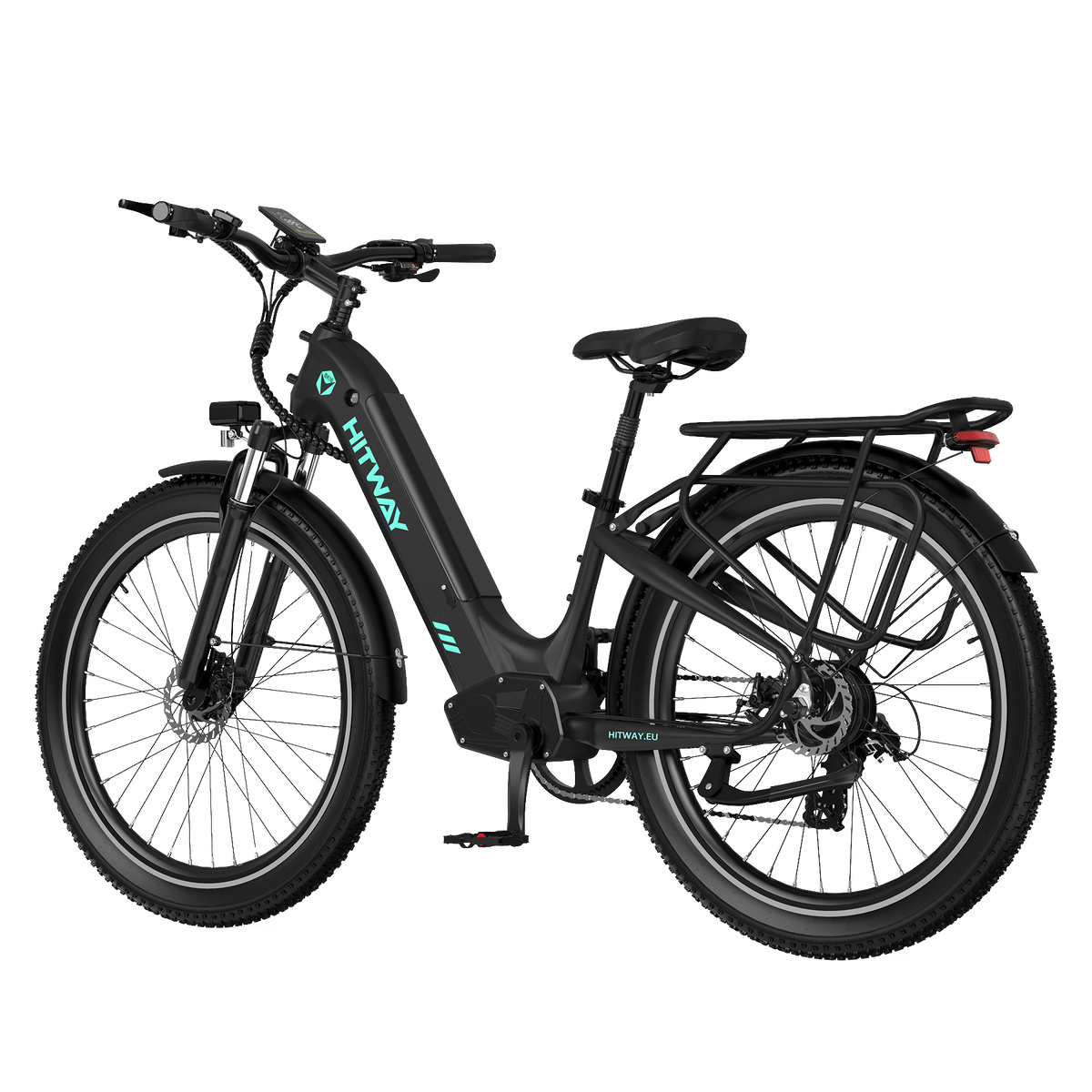 HITWAY BK16 City Electric Bike in Black — rear three-quarter view