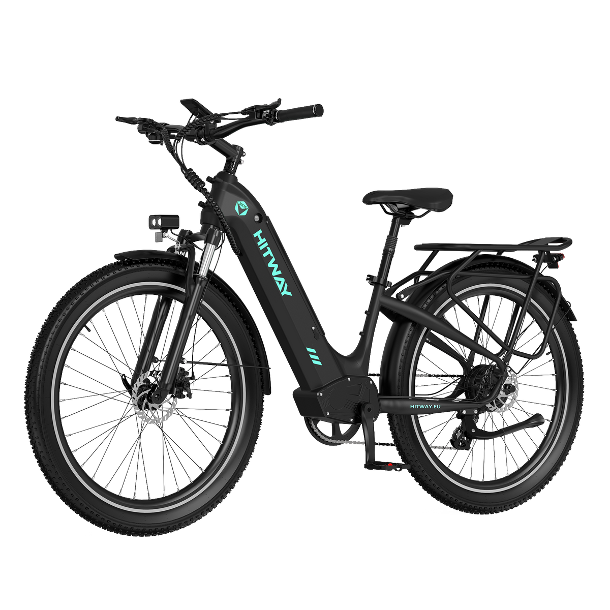 HITWAY BK16 City Electric Bike in Black — drivetrain and crankset