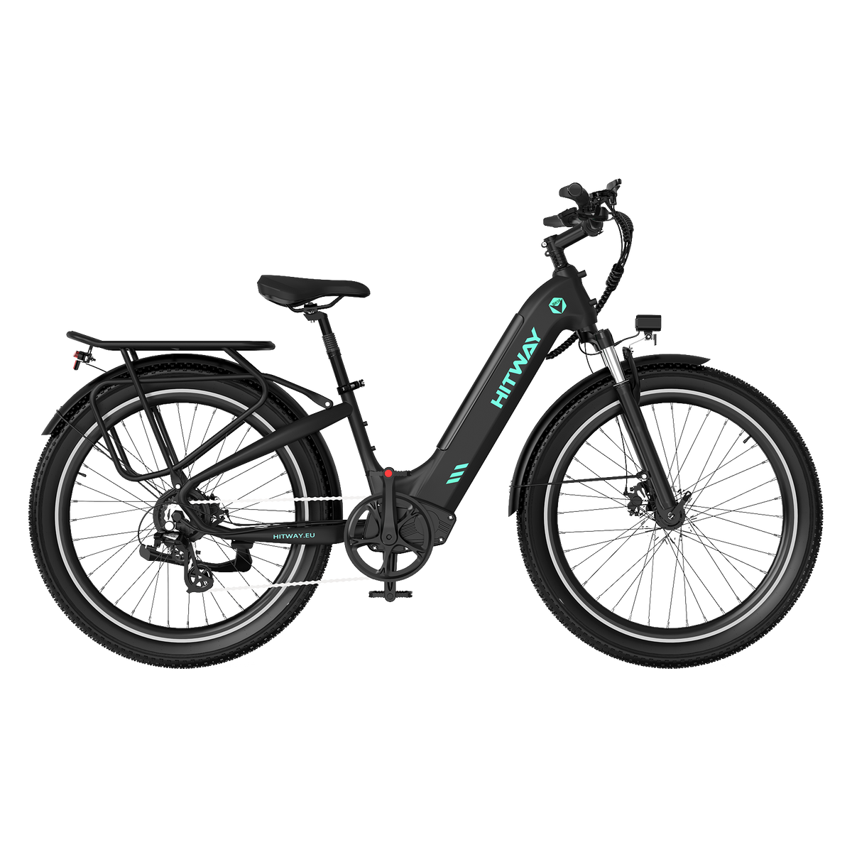 HITWAY BK16 City Electric Bike in Black — three-quarter front view