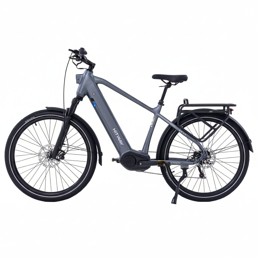 HITWAY BK-S2 Trekking Electric Bike 250W Mid-Drive in Grey — Bafang M430 mid-drive motor and battery